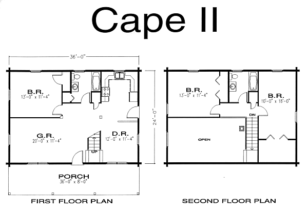 Cape II Log Home floorplan