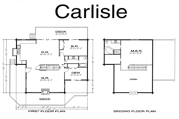 Carlisle Log Home floorplans